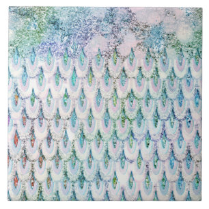 Carreau Échelles de poissons turquoises iridescentes de