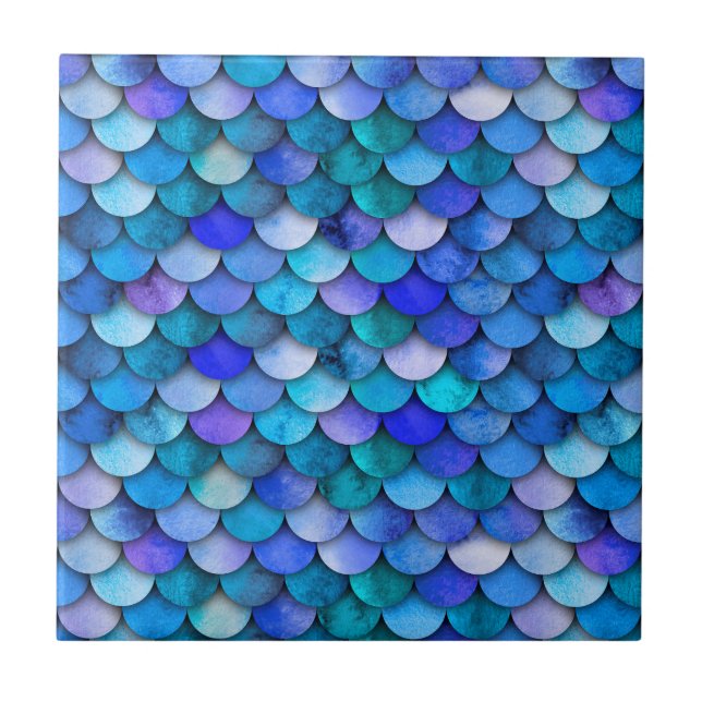 Carreau Échelles de sirène bleu et violet de l'océan (Devant)