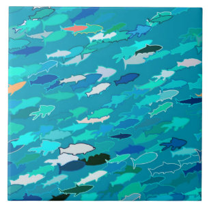 Carreau École de Poissons, Turquoise, Bleu et Aqua