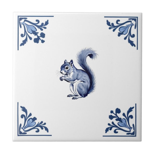 Carreau Écureuil bleu blanc corners Bois Animaux (Devant)