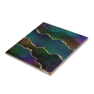 Carreau Edgy Agate   Dark Moody Jewel Tone Turquoise