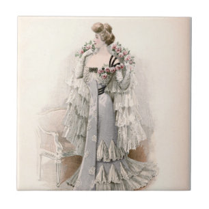 Carreau Edwardian Lady Adorée Avec La Mode Vintage Rose
