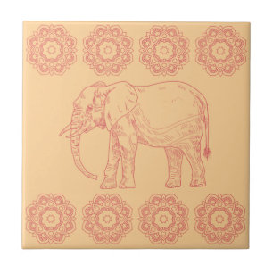 Carreau Eelphant madala tons terre cuite