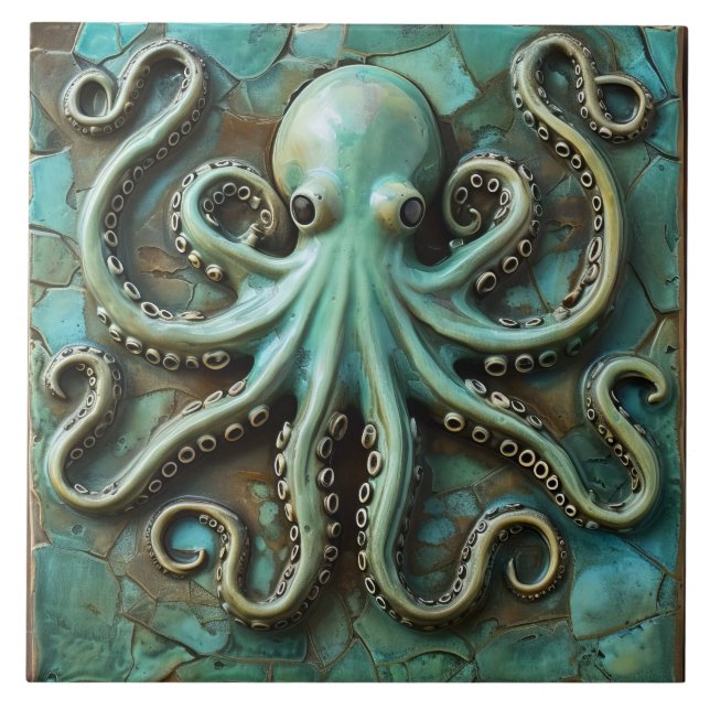 Carreau Effet 3D octopus marine vert aquatique (Devant)