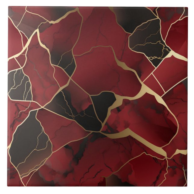 Carreau Effet Abstrait en marbre rouge et noir (Devant)
