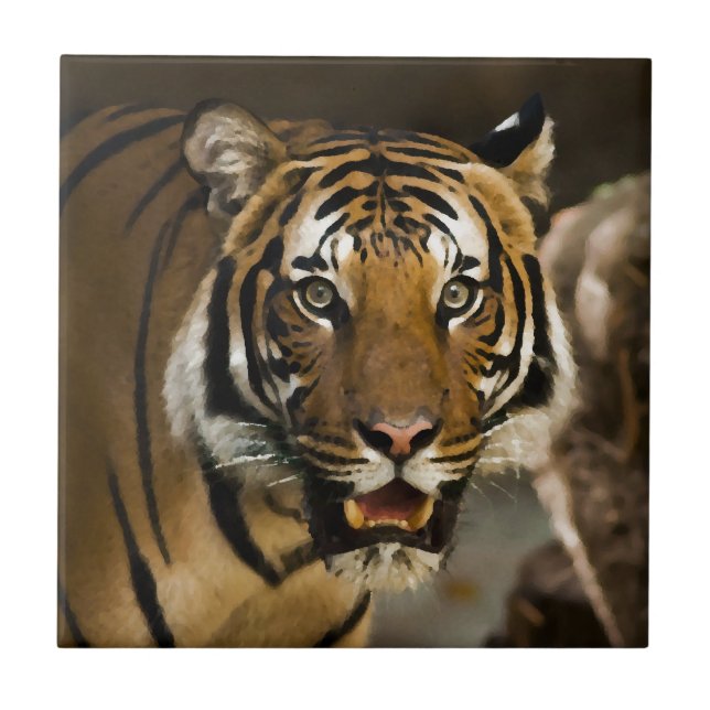 Carreau Effet de peinture à l'aquarelle du tigre de Sibéri (Devant)