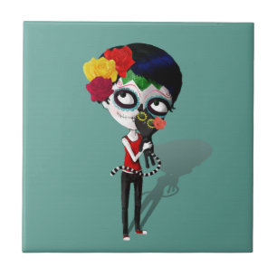 Carreau Éffrayante fille Dia de Los Muertos