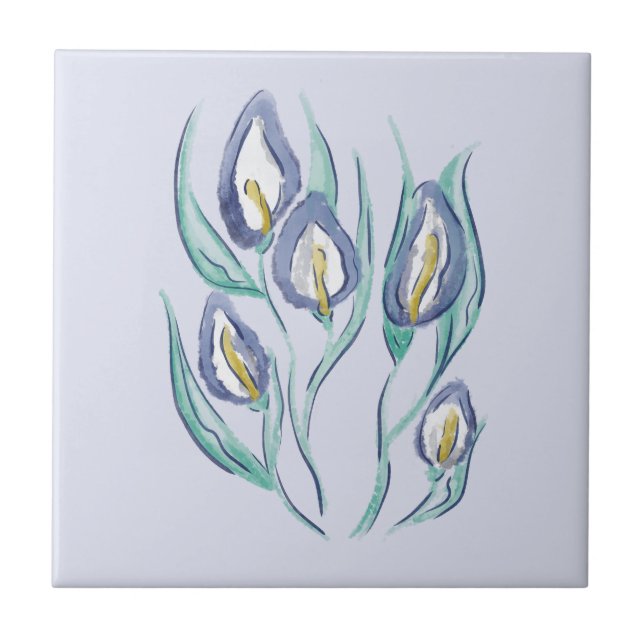 Carreau Élégance Abstraite : Aquarelle Violet Lys Calla (Devant)