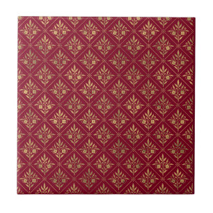 Carreau Élégance Dorée – Botanique Rouge Bordeaux et Or