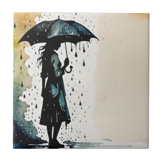 Carreau Elégance du Jour de la Pluie - Femme dans la pluie