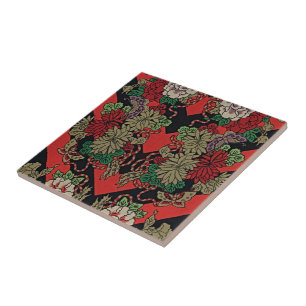 Carreau Élégance intemporelle : Rouge japonais Vintage Flo