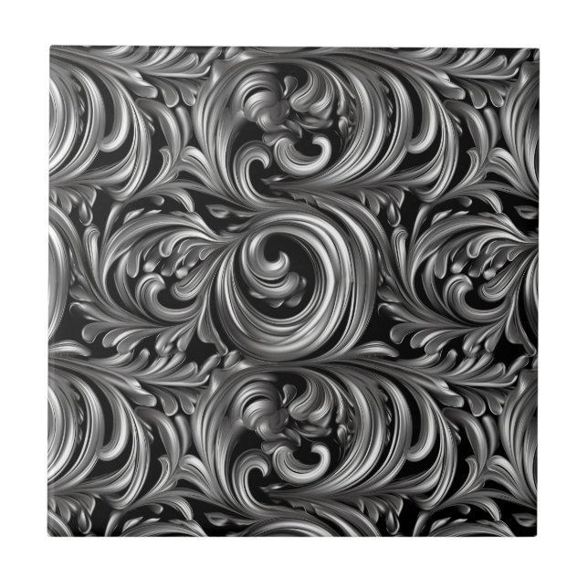 Carreau Élégance liquide - motif liquide noir métallique (Devant)