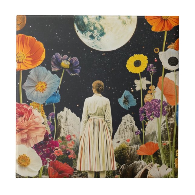 Carreau Élégance Lune - Vue arrière de la femme avec Lune  (Devant)