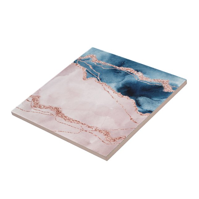 Carreau Élégance mystique | Turquoise Bleu et Rose Or Agat (Côté)