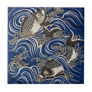 Carreau Élégance naturelle - Carpe japonaise Vintage dans 