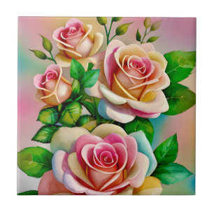 Carreau Elégance Rose rose et jaune Aquarelle Pastel