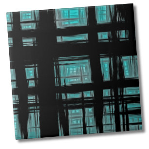 Carreau Élégant Abstrait Turquoise Black Plaid Motif