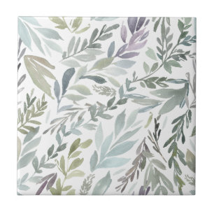 Carreau Élégant aquarelle botanique bleu vert