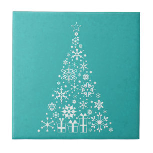 Carreau élégant arbre de Noël blanc et turquoise