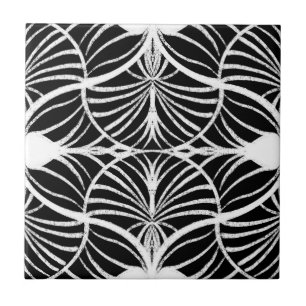 Carreau Elégant Art Déco Pétoncles Gouache Blanc & Noir