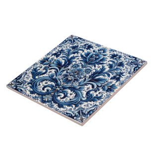 Carreau Elégant Art Floral Bleu Carrelage