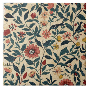 Carreau Élégant Art Nouveau Floral Oiseau Botanique Vintag