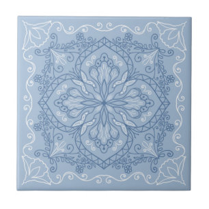 Carreau Élégant bleu clair Fleurs papillon Décoratif