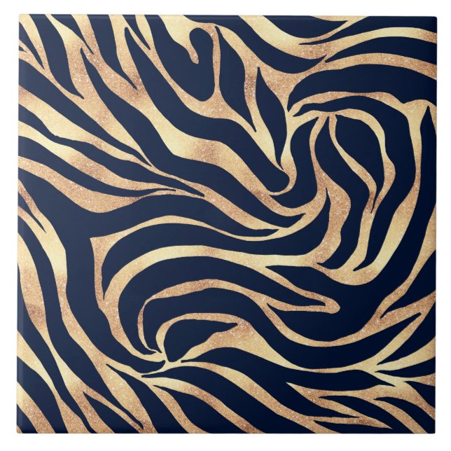 Carreau Elégant bleu marine Gold Zebra Imprimer (Devant)