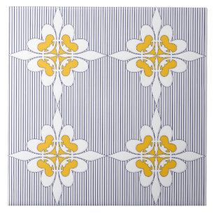 Carreau Elégant, bleu marine, rayures, jaune moutarde, bla