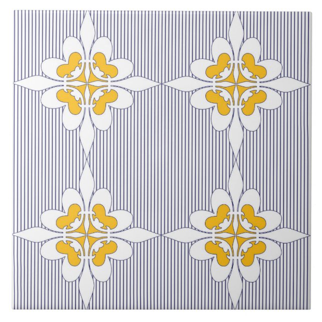 Carreau Elégant, bleu marine, rayures, jaune moutarde, bla (Devant)