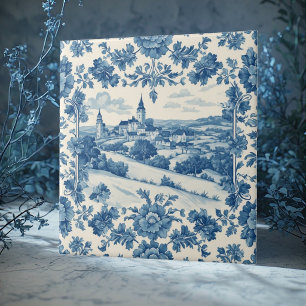Carreau Élégant Bleu Toile De Jouy Jardin Rustique de Camp
