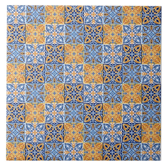 Carreau Elegant blue& brow yellow Italian  pattern  (Devant)