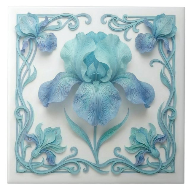 Carreau Elegant Blue Rose Gold Stylized Lilies (Devant)