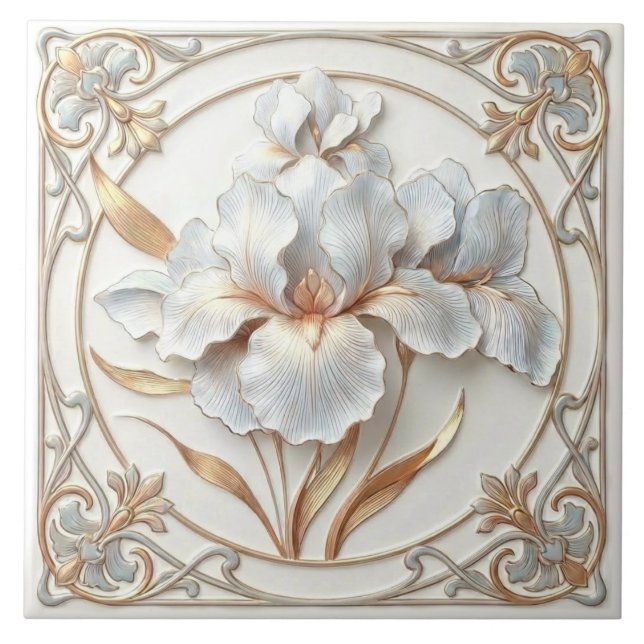 Carreau Elegant Blue Rose Gold Stylized Lilies (Devant)