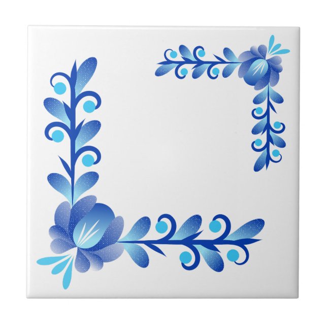 Carreau Elegant Blue & White Floral Pattern Mediterranean  (Devant)