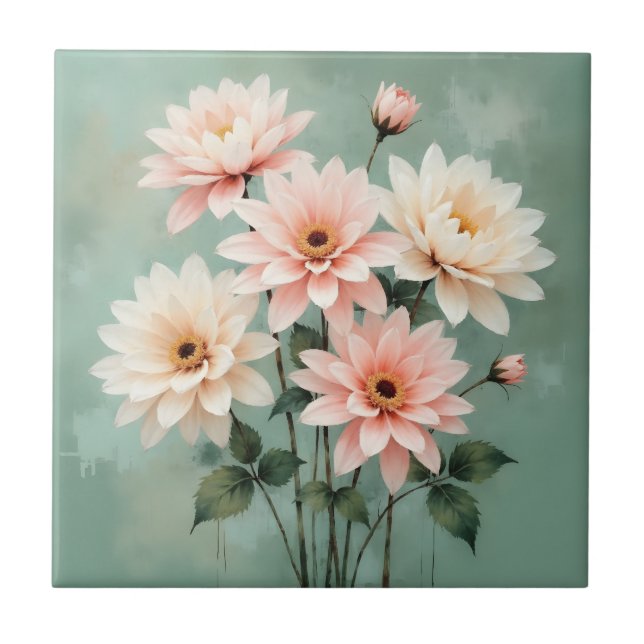 Carreau Elegant Blush Chrysanthemum Art (Devant)