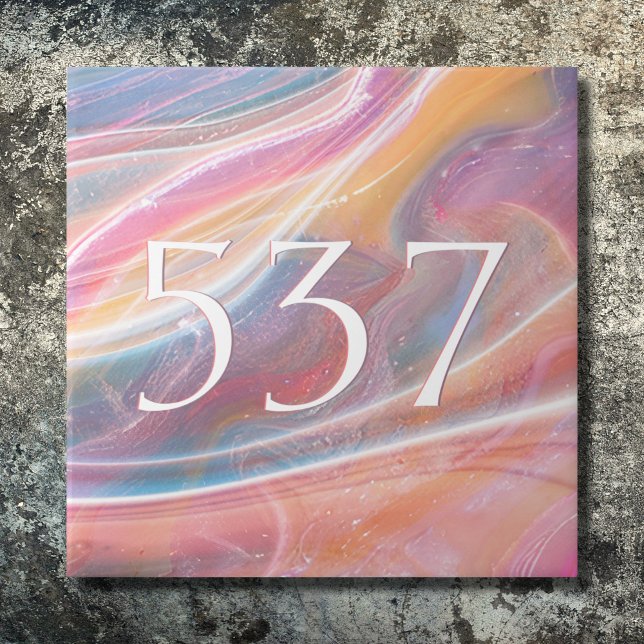 Carreau Élégant Blush Pink Marble Cute House Numéro Plaque (Créateur téléchargé)