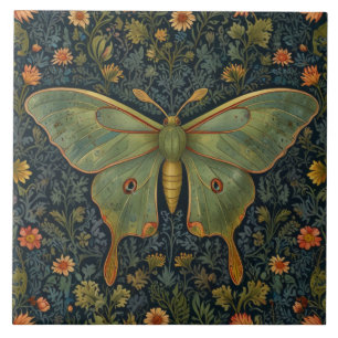 Carreau Élégant boho rétro Luna moth botanique