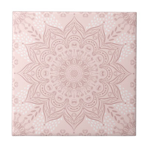 Carreau Elégant Boho Rose Bleu Mandala