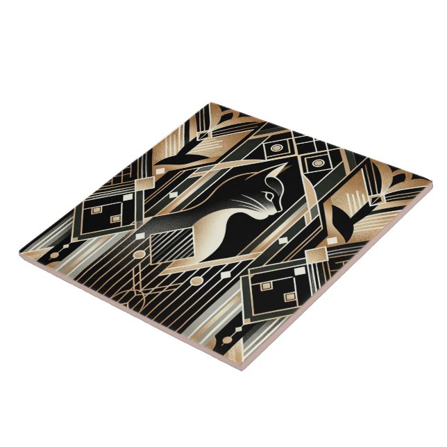 Carreau Élégant chat Art déco (Côté)