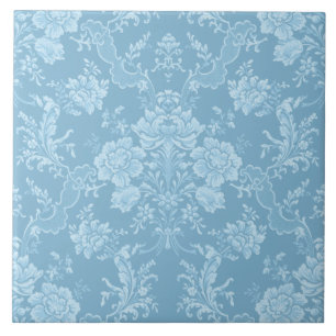 Carreau Élégant chic floral romantique Damask-Pastel Blu
