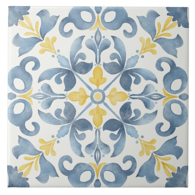 Carreau Élégant citron en carrelage bleu italien (Devant)