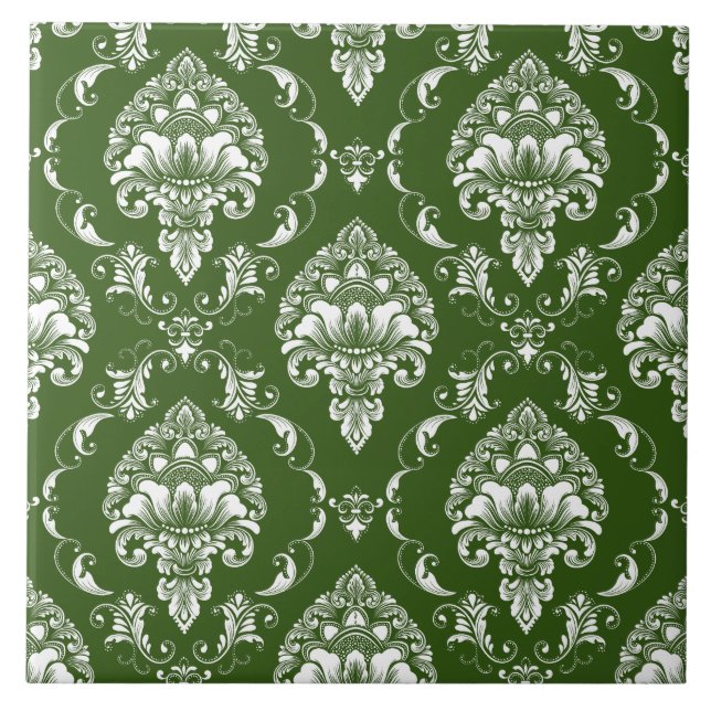 Carreau Élégant contraste classique motif victorien vert (Devant)