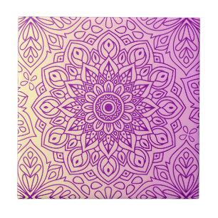 Carreau Élégant Dégradé Purple Peach Motif Mandala