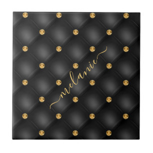 Carreau Elégant Diamant Or Noir Tufted Luxe Votre Nom