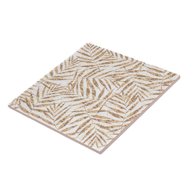 Carreau Élégant Feuilles de palme d'or tropicale (Côté)