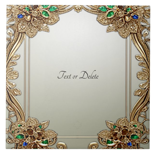 Carreau Elegant Gold Ornate Ceramic Tile (Devant)