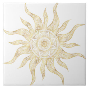 Carreau Elégant Gold Sun Mandala Design