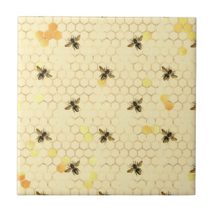 Carreau Élégant Gold Yellow Bees Honeypeb