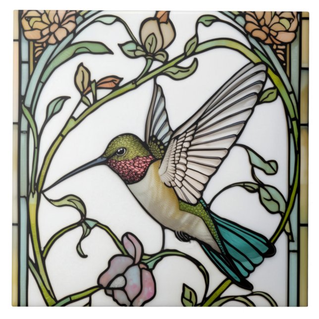 Carreau Elegant hummingbird artwork botanical boho chic (Devant)